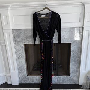 Coverup Black Long Sleeve Dress with Multicolor Details